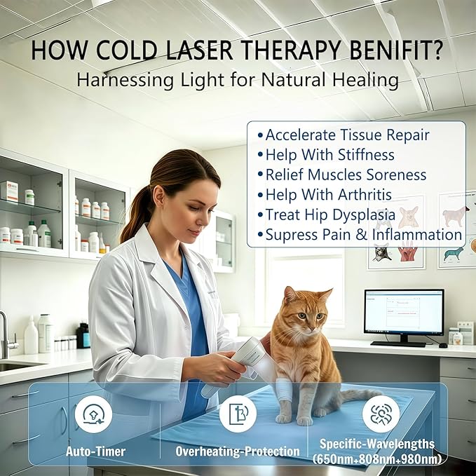 7000mAh Cold Laser Therapy Device for Pain Relief, Red Light Therapy with Pulse Mode, 3 Levels Power, 60mins Timer, Human Pets Dogs Treatment for Joint Would Healing, 4x980nm + 5x808nm + 16x650nm