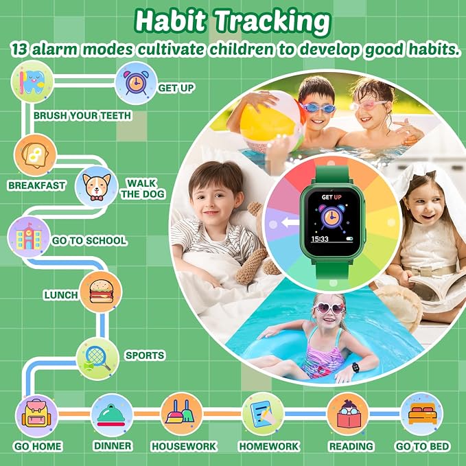 Sedzofan Waterproof Smart Watch for Kids Boys Toys Age 5-12 with 32 Games, Dual Camera, Habit Tracking, Music Player, Video, Alarm Clock, HD Touchscreen Kids Smart Watch Gift for Kid Age 6 7 8 9 10