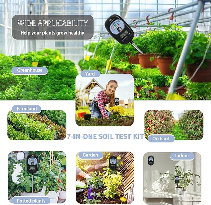 7-in-one Soil Test Kit, Soil Moisture Meter/PH Meter/Sunlight Intensity/Fertility Soil Tester, LCD Display Air & Soil Hygrometer Temperature for Hous Plants Garden, Farm, Lawn Care Moisture Meter | Soil Moisture Meter/PH Meter/Sunlight Intensity/Fertil...