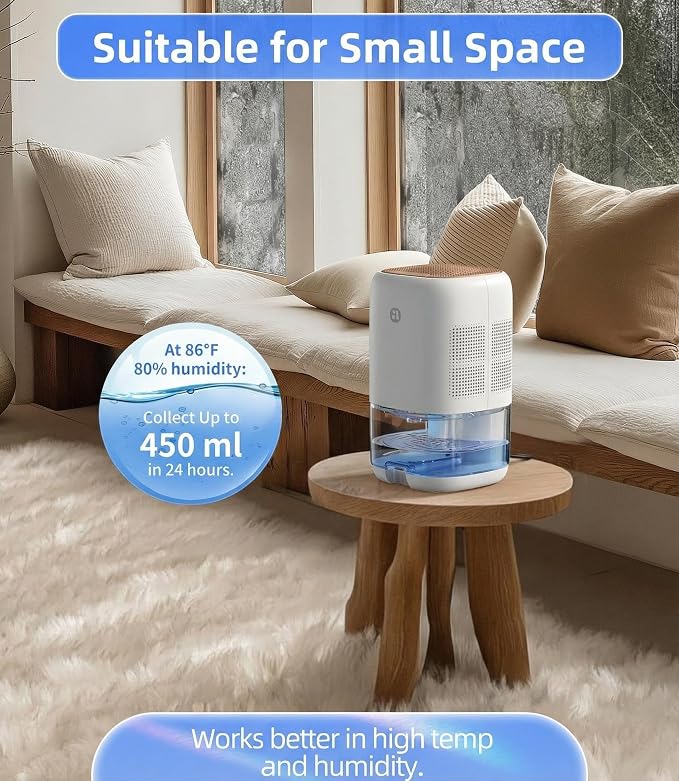 Dehumidifier, 35 OZ Small Dehumidifiers for Bedroom, Quiet Dehumidifier with Auto Defrost, Auto Shut Off, Key Sound Off, 7 Color Light, for Bathroom, Closet, RV, Home up to 280 Sq.Ft, Gold