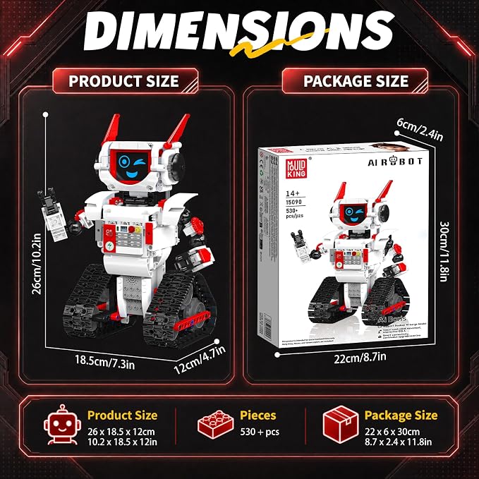 Mould King AI Robot Building Block Set, 530PCS Smart Interactive Robot with GPT Voice Control, Expressive LED Face, APP Control, STEM Educational Toy for Age 14+/Adults-Red