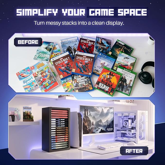 TNP Universal Video Game Storage Tower for PS5, PS4, PS3, Nintendo Switch, Xbox One, Xbox Series S/X - Black Video Game Holder Organizer Stand with 18 CD Case Storage for Organizing & Displaying