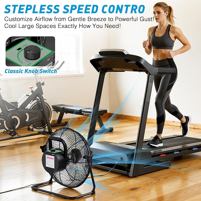 14'' Solar Powered Fan with 20W Solar Panel, Portable Battery Operated Cordless Outdoor Floor Fan for Camping, Home, Patio, Worksite - Stepless Speed, Metal Construction and Aluminum Blades