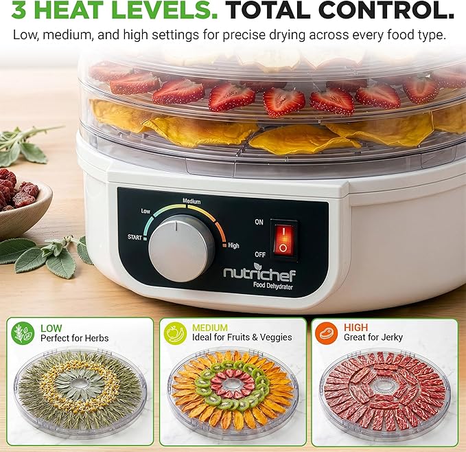 NutriChef Food Dehydrator Machine | Dehydrate Beef Jerky, Meats, Mushrooms, Fruits & Vegetables | Great For At Home Use | Uses High-Heat Circulation for Even Dehydration | 5 Easy to Clean Trays.