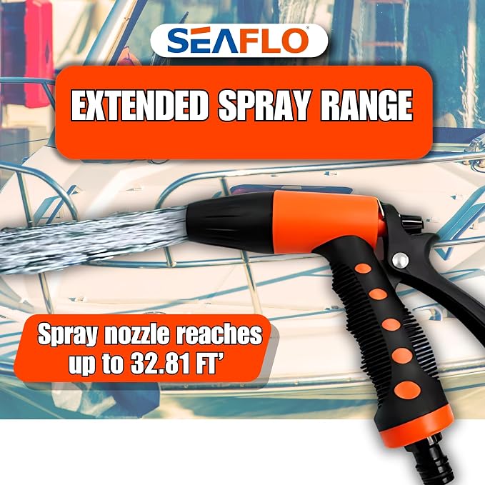 SEAFLO 55-Series Washdown Pump Kit - 12V DC, 5.5 GPM, 70 PSI, Self-Priming, Coiled Hose, Spray Nozzle, High Flow for RV, Boat, Off-Grid, Freshwater, and Saltwater Applications 4-Year Warranty