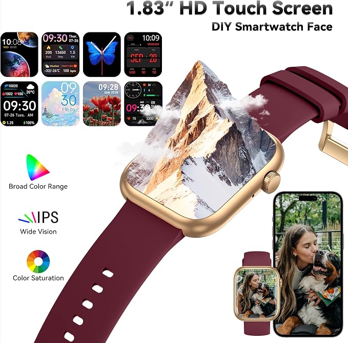 Smart Watch for Men Women(Answer/Make Call), 1.83" Fitness Watch with Heart Rate/Blood Pressure/Blood Oxygen, Pedometer, Sleep Tracker,120+ Sport Modes, IP68 Waterproof Fitness Tracker for Android iOS