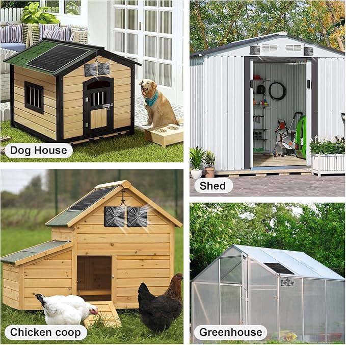 Solar Powered Fan Kit, Chicken Coop Fan,15W Solar Panel with 2 Fans, Intake or Exhaust Air Fan wtih 9.8 Ft Cable for Outside Backyard Chicken Coops, Greenhouses, Pet Houses, Greenhouse
