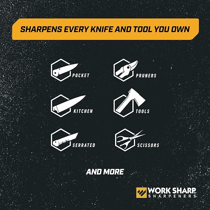 Work Sharp MK2 Professional Electric Knife and Tool Sharpener with Adjustable Sharpening Guides and Flexible Abrasive Belts Plus Bulk Belt Replacement Pack for Craftsmen and Tradesmen