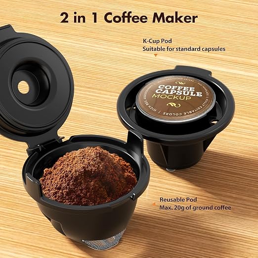 Electactic Single Serve Coffee Maker, 2 in 1 Coffee Machine for K-Cup & Ground Coffee, 6 to 14oz Brew Sizes, Pod Coffee Makers with 40oz Removable Water Reservoir, LCD Screen, Self-cleaning, Black