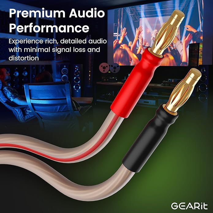 GearIT 14 AWG Speaker Cable with Banana Plugs 14Ga Banana Wire for Bi-Wire Bi-Amp HiFi Surround Sound