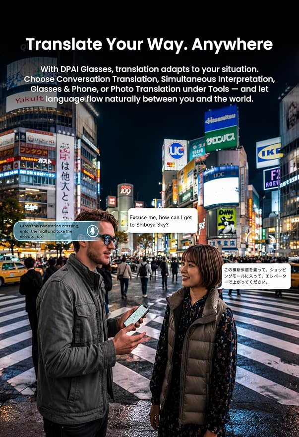DPVR AI Smart Glasses with Camera and Bluetooth – 13MP 4K Camera Glasses for Men & Women, Video Recording Glasses with Continuous Voice Assistant, AI Translation, IP54, for Travel, Work, Music, Vlog