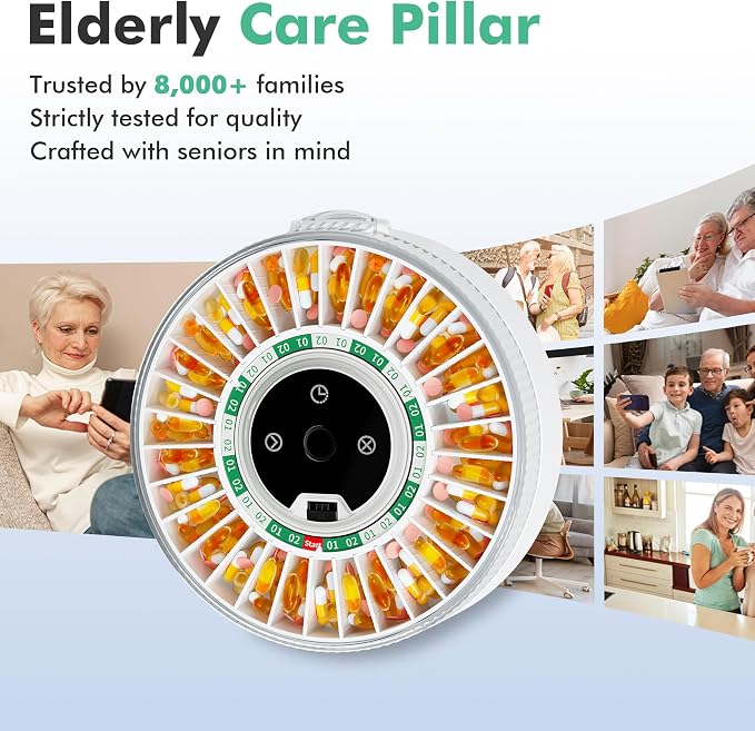 PillCalendar Bluetooth Automatic Pill Dispenser for Elderly with Alarm, Smart Pill Dispenser with 31-Slot, Fingerprint& Mechanical Dual Lock Medication Dispenser, Timed Dispenser Machine (Green)