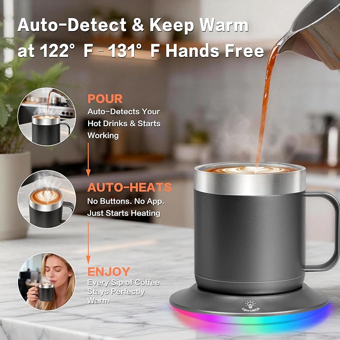 Electric Coffee Mug 12oz Gun Black - Temperature Control Cup Warmer for Desk, 10H Auto-Off