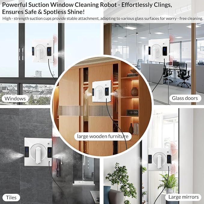 Smart Window Cleaning Robot With Dual Water Spray,3800pa Suction, Multiple Anti - Fall Protection,AI Path Planning,App & Remote Control,Ideal Window Washer Robot For High-Rise Windows And Glass Doors
