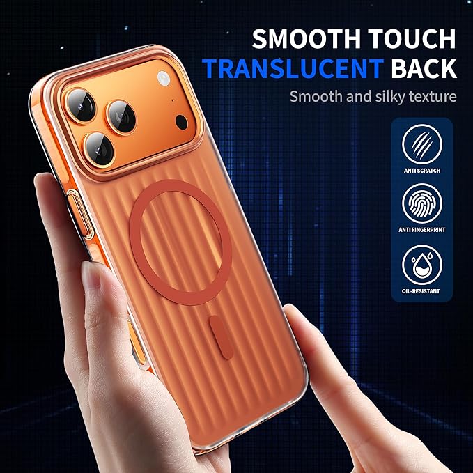 Strong Magnetic for iPhone 17 Pro Max case,1XLens Protector[10Ft Military-Grade Protection] Compatible with fit MagSafe Shockproof Slim Thin Cover case for iPhone 17 Pro Max 6.9 inch,Orange Metal