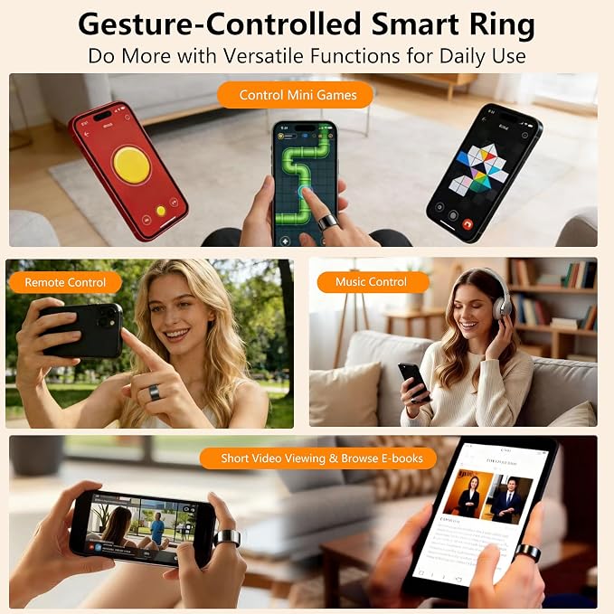 Smart Ring for Women & Men, Health & Fitness Tracker with Heart Rate/Sleep Monitoring/Blood Pressure, 5ATM Waterproof,Activity Trackers with Free App,Stylish Fitness Ring Birthday Gift(Size 8, Black)