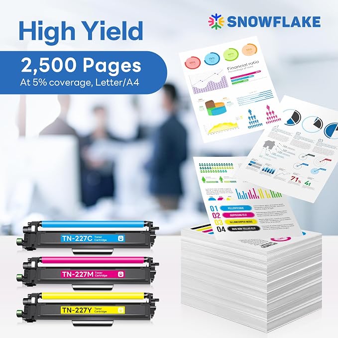 TN227 TN-227 C/M/Y High Yield Toner Cartridge Compatible TN-227 Cyan Magenta Yellow Replacement for Brother TN-227 TN227 TN-227C/M/Y MFC-L3770CDW MFC-L3710CW Printer (3 Pack).
