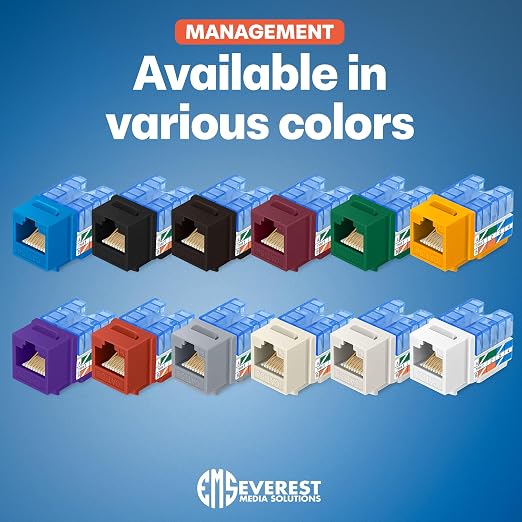 Everest 90° Angled RJ45 Cat5e Keystone Jacks 20-Pack in Blue - Slim Profile Female RJ45 Connectors - Cat 5e Keystone Jack - Compatible with 90° Angled Speed Termination Tool - easyJACK (B094WB91H3)