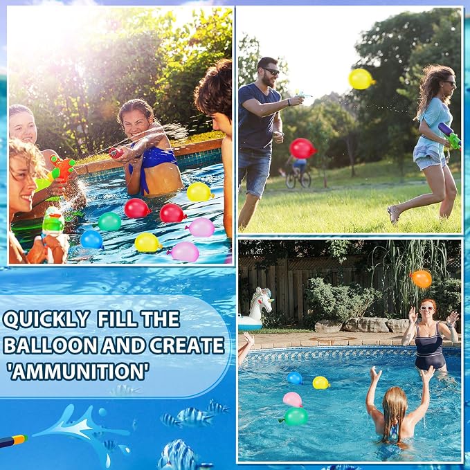 Junkin 3 Pcs Water Balloon Pump with 1000 Balloons, 3 in 1 Air and Water Balloon Inflator Portable Filling Station for Summer Themed Parties, Random Color