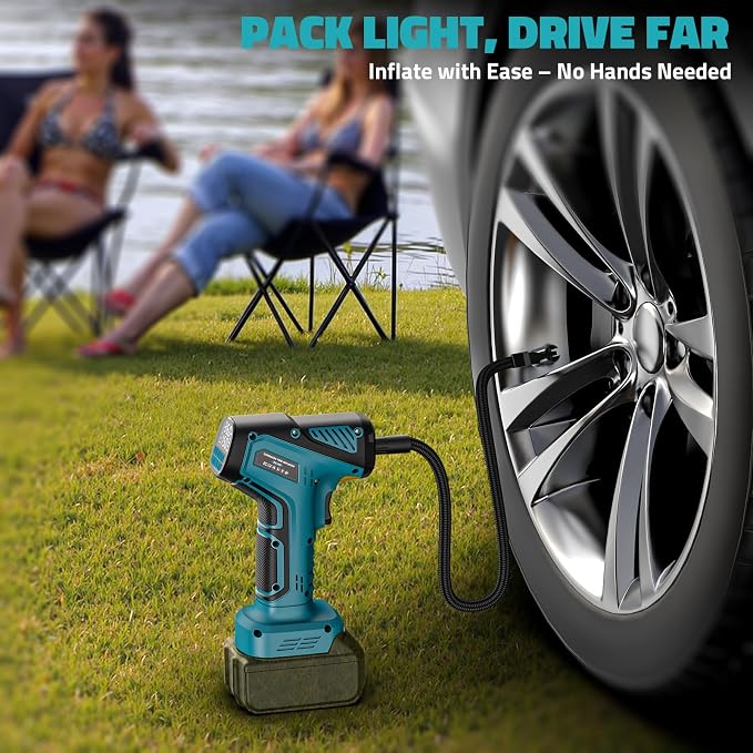 DIYtoolifz 150PSI Tire Inflator Portable Air Compressor: Cordless Air Pump Compatible with Makita 18V Battery - Car Tire Pump with Digital Pressure Gauge & LED Light for Auto, Motorcycles (Tool Only)