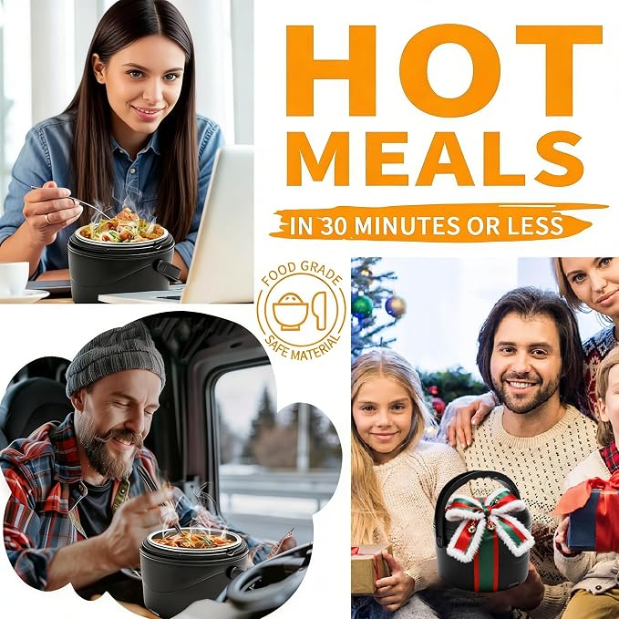 Aotto Electric Lunch Box, 40 oz Portable Food Warmer Heater, Lunch Warmer Portable for Work/Office/Car/Travel 12V/24V/110V 3-in-1, Warming Soup & Meal, Spill-Free, Men & Women's Gifts, Black