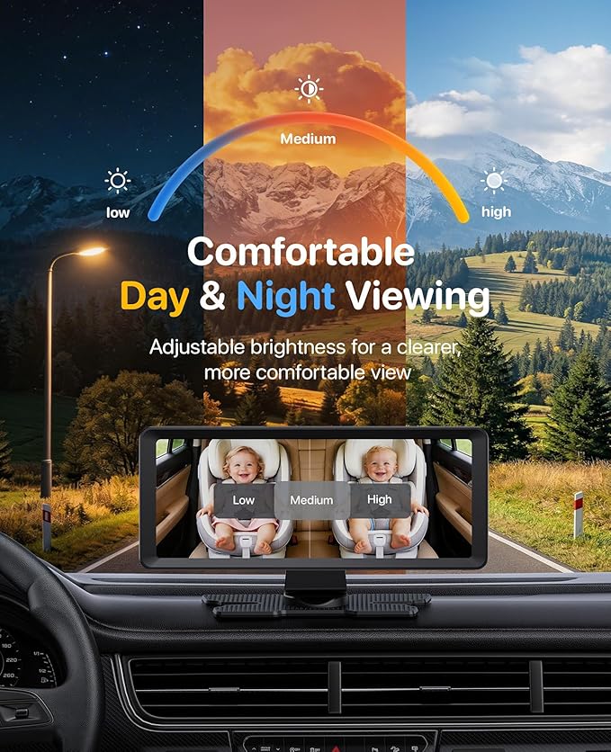 LUCKVIEW BM5 MAX Dual Baby Car Camera, 1080P HD with Record & Playback, 7.2” Split-Screen Display, Auto Night Vision, Easy Installation Rear-Facing Car Seat Camera for Baby
