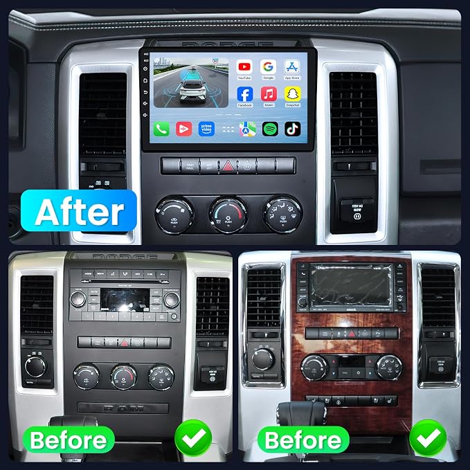 8Core+64G ROM Car Radio for Dodge Ram 1500 2500 3500 2009-2012: Android 13 Car Stereo for Ram 1500 Radio Upgrade with Wireless CarPlay Android Auto FM AM Audio HiFi DSP Bluetooth 5GWiFi