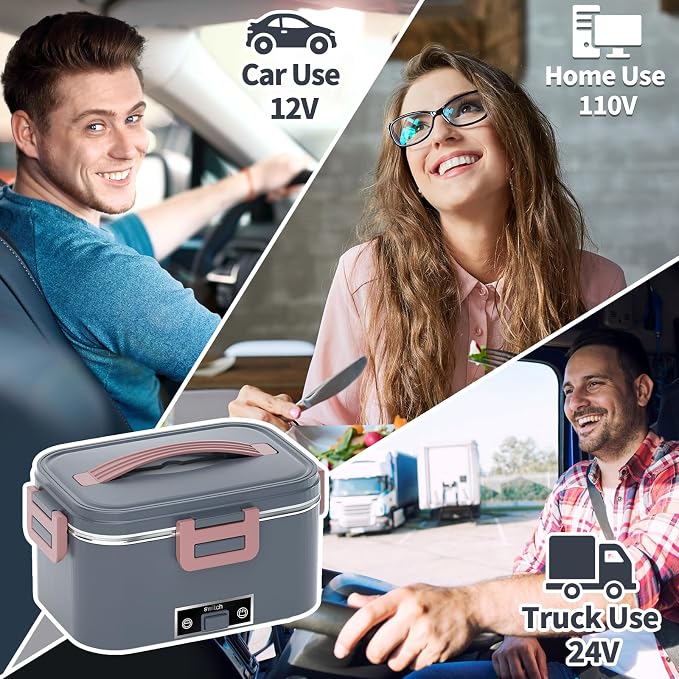 IFENROL Electric Heated Lunch Box for Adults with 1.8L Container, ON/OFF Power Switch & 0.6L Double Layer, Portable 100W 3-IN-1 Fast Heating Food Warmer for Men, 12V/24V/110V for Car Truck Office