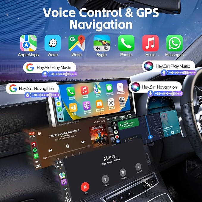 Single Din Radio Car Stereo with Wireless Apple Carplay & Android Auto, 6.9" IPS Touchscreen Car Stereo with Bluetooth 1080P Backup Camera Mirror Link Navigation USB Type-C Fast Charging FM/AM EQ SWC