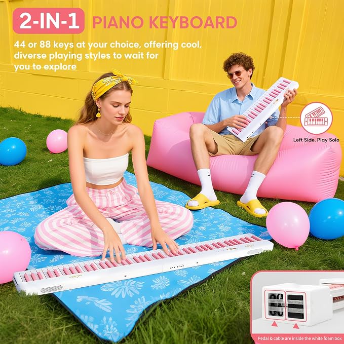 AiJoy 88 Key Split Keyboard Piano with Velocity Sensitive Keys– Magnetic Detachable, Portable & Ultralight, Full-size Travel Piano, USB-MIDI, Carry Case, Birthday Gift for Beginner (ASP-10M)