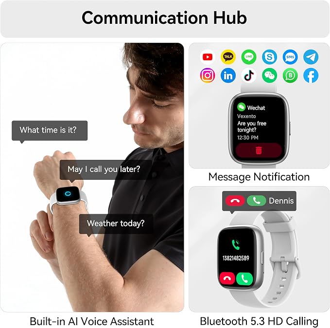 Smart Watch with Alexa Built-in, 1.83" HD Touchscreen Fitness Tracker with Bluetooth Calling, Fitness Watch with Heart Rate/Sleep Monitor/120+ Sports, IP68 Waterproof Smartwatch for Android iOS, Gray