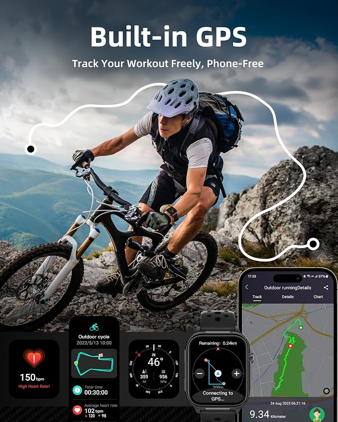 Parsonver GPS Smart Watch for Men (Answer/Make Calls), Built-in Flashlight & Compass, 400+ Watch Faces, Fitness Tracker 100+ Sport Modes, Heart Rate Sleep Monitor, Smartwatch for Android iPhone, Black