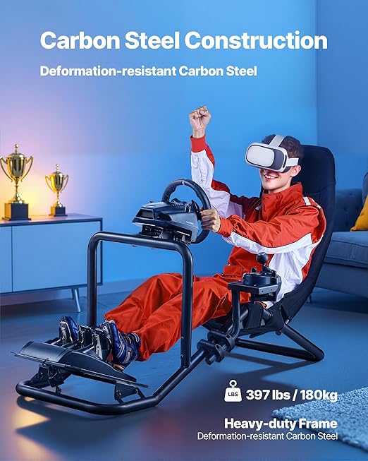 VEVOR Racing Wheel Stand, Heavy-Duty Integrated Simulator Cockpit Steering Stand, Fit Logitech G25,G27,G29,G920,G923, Thrustmaster T300RS,TX F458,T500RS,T3PA-PRO (F1/GT) and CSR Pedals, Black