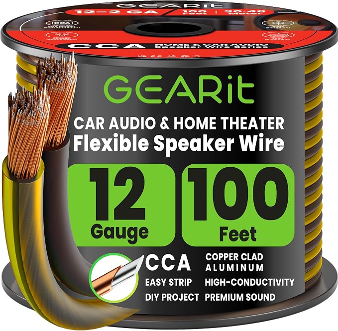 GEARit Speaker Wire 12 Gauge 100 ft,Speaker Cable with Foot Markers & Polarity Markings,12 Gauge Wire for Car Audio & Home Theater Speakers,Audio Cable for DIY Installations,CCA(Black Yellow)
