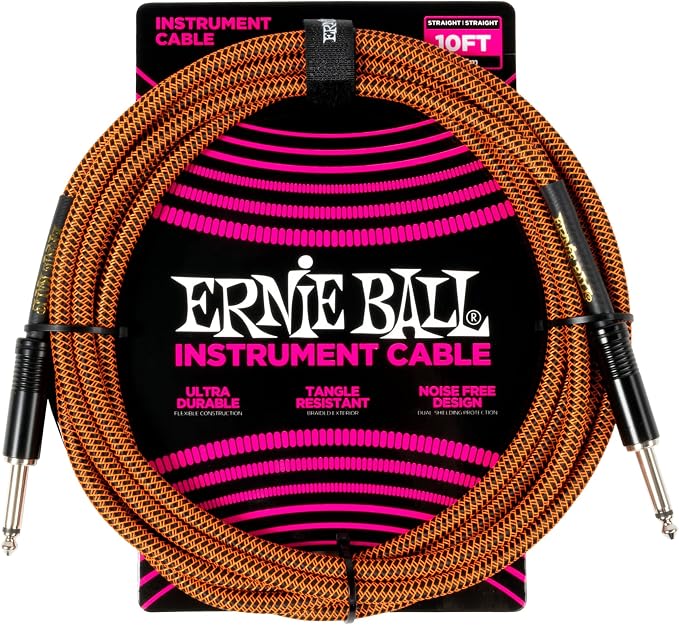 Ernie Ball Braided Instrument Cable Straight/Straight 10ft - Pumpkin Pie