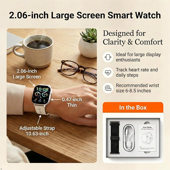 2026 Distance & Pace GPS Running Watch for Runners - Call & Text, AMOLED Large Screen, 50m Waterproof Swimming, Calorie & Step Counter, 2 Bands, Long Battery, for Seniors Men Women (Silver)