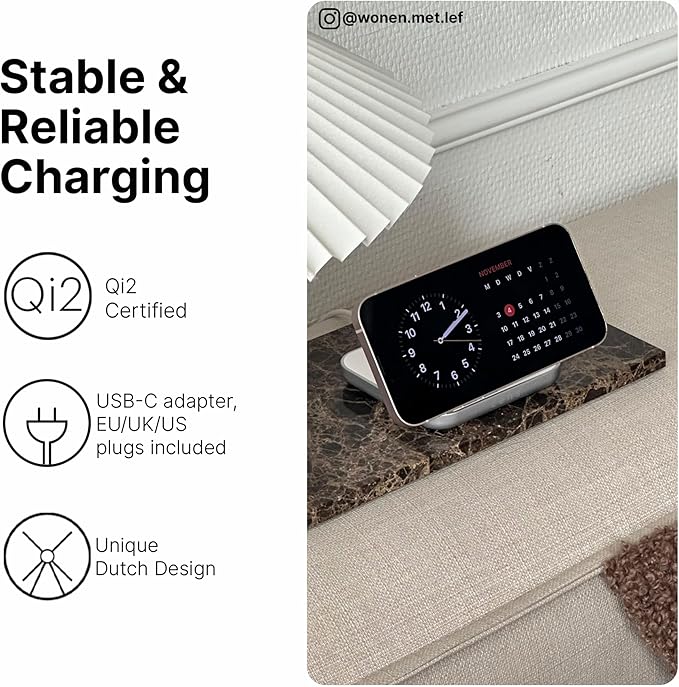 Zens Magnetic Nightstand Charger | MagSafe Qi2 15W | Landscape Only (No Vertical) | Standby Mode | Compatible with iPhone 17/16/15/14/13/12 | 20W Adapter Included | White