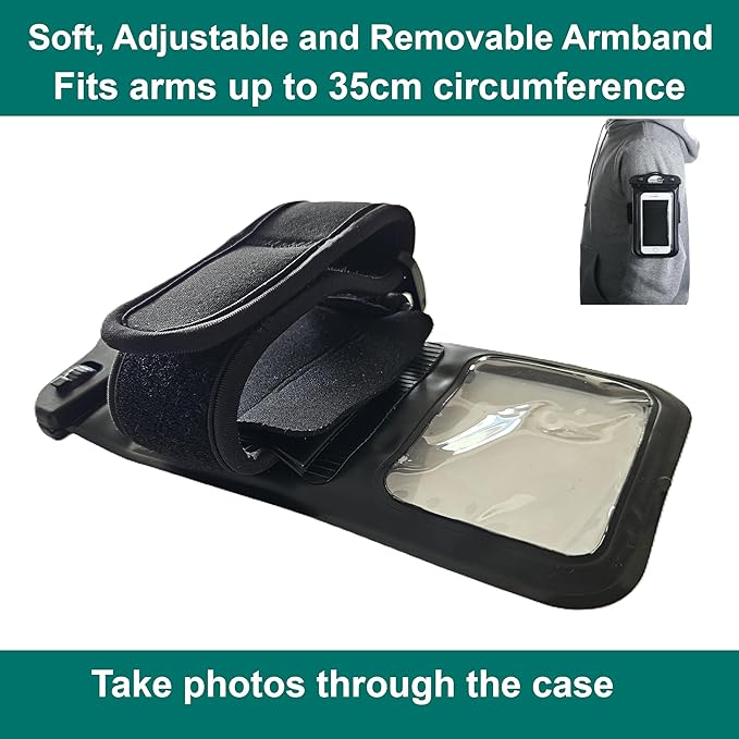Waterproof Phone Holder Armband Case - For Swimming Running Walking NO Headphone Jack. Fits LARGE Size phones up to 6.7inch/17cm- iPhone, Samsung Galaxy S. Android. Hi-Vis Armband and Neck Lanyard.