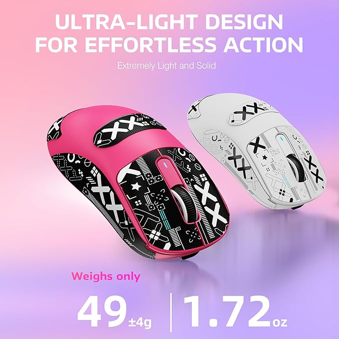 MANBASNAKE × ATTACK SHARK X3 Wireless Gaming Mouse, 49g Lightweight Triple Mode Ergonomic Computer Mouse, PAW3395 26K DPI Sensor,200h Battery Life, Griptape Programmable Buttons for PC/Mac/Win (Berry)
