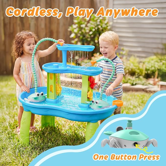 Water Table Pump, 5400mAh Rechargeable Crab Water Pump Toy for Powered Continuous Flow 8Hrs Play time 3 Modes Spray 2 Flow Settings IP67 Waterproof for Water Table, Bathtubs, Pool Toy