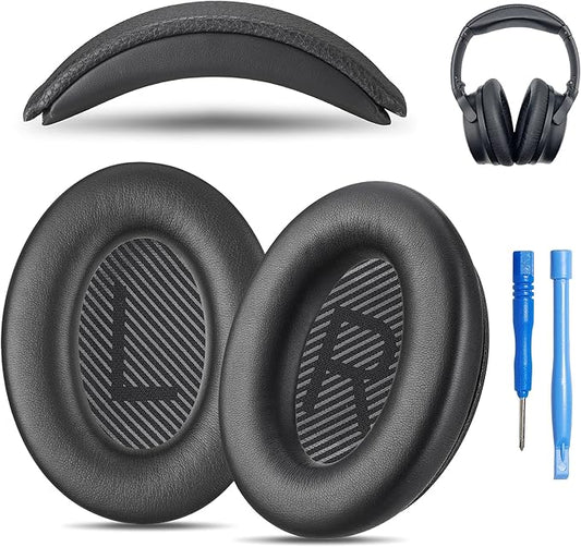 AHG Accessory House Global Replacement QC Ear Pad and Headband Pad Kit Cushion. Compatible with Bose QuietComfort (2023) QC45 QCSE QC35 II Wireless Noise Cancelling Headphones (Black) Easy DIY Fit
