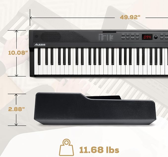 Alesis 88 Key Keyboard Piano with 480 Sounds, Speakers, USB MIDI, Sheet Music Tablet Rest, Power Adapter and Piano Lessons for Beginners