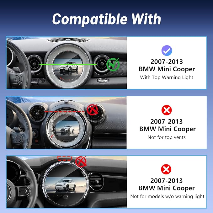 Phone Mount for BMW Mini Cooper (2007-2013 R56, 08-14 R55, 09-15 R57, 12-15 R58/R59), Magnetic iPhone Holder, Magsafe Car Mount Charger, 15W Wireless Car Charger, Hands Free & 360°, Car Accessories