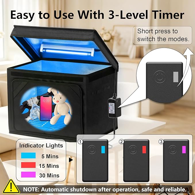 Large UV Sanitizer Box, 36L Portable Sanitizing and Cleaning Machine with 3-Level Timer, Foldable UV Cleaner Box for Household Use Like Phone, Towel, Key, Etc. Ozone Free