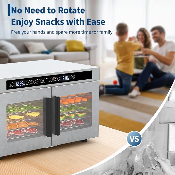 2-Zone Dual Door Food Dehydrator, Stainless Steel 5-Tray Electric Dehydrator with Dual Temperature Control, 6.25 Ft² Drying Space, 48H Timer, for Jerky, Fruits, Vegetables, Dog Treats