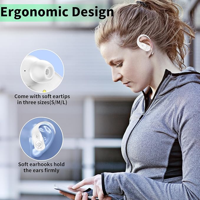 Wireless Earbuds Bluetooth Headphones 96H Playtime LED Display Waterproof Built in Mic Deep Bass Sound Secure Over Ear buds Earhooks for iPhone Android Samsung Cell Phones Sport Workout Gaming Running