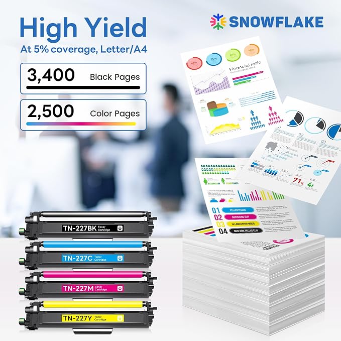 TN227 TN-227BK/C/M/Y High Yield Toner Cartridge 4 Pack Compatible TN 227 TN-227 Toner Replacement for Brother TN-227 TN227 TN-227BK/C/M/Y MFC-L3770CDW MFC-L3710CW Printer Toner.