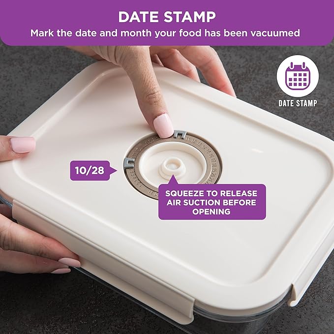 HOLDN’ STORAGE Vacuum Food Storage Containers, Set of 4 Compartment Containers & Electronic Pump - Keep Food Fresh Longer, BPA-Free Glass, Leak-Proof, Ideal for Meal Prep, Marinating