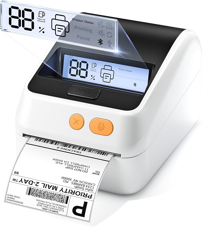 Phomemo D421R Bluetooth Thermal Label Printer with Screen for Paper Level Display - RFID Auto Size Detection 4x6 Thermal Printer with Segmented Code Screen with 250 Labels