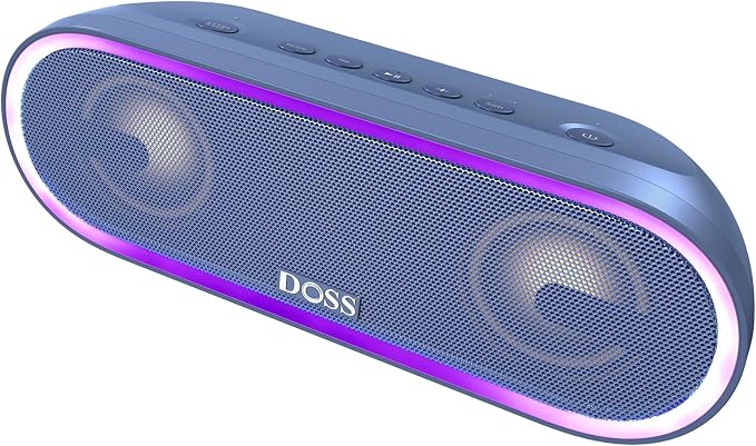 DOSS SoundBox Pro+ P300 Bluetooth Speaker, 40W Stereo Sound, Extra Bass,20H Playtime, Wireless Stereo Pairing, Beat-Driven Lights for Party, IPX6 Waterproof for Garden, Camping, Beach, Outdoor-Blue